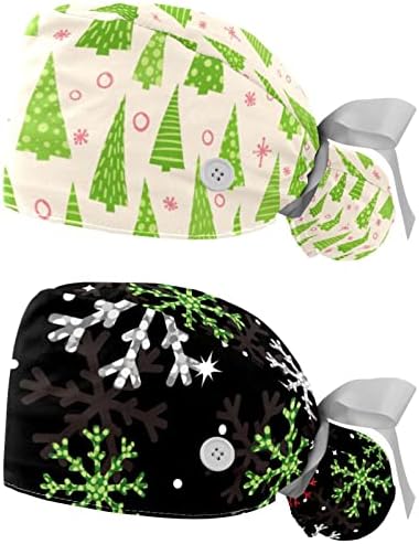 Božićno drvce Eve Scrub Hats za žensku dugu kosu, rad s gumbom i znojnim trakama 2 PCS UNISEX TIVE KATE