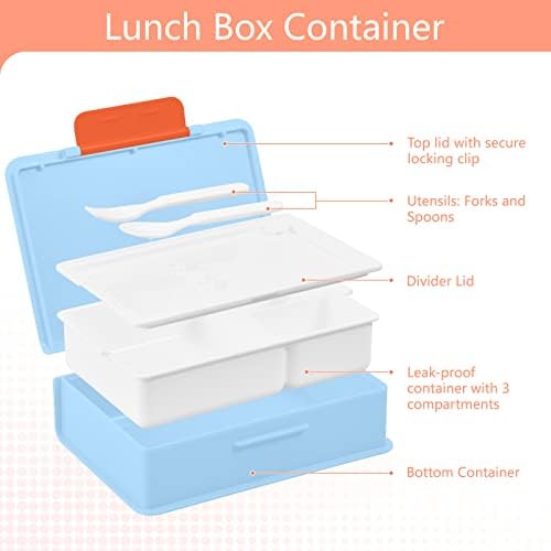 Alaza plavo-bijeli mramorni umjetnički prikaz bento ručka bez ikakvih kontejnera za ručak bez propuštanja w/vilice i žlice, 1 komad