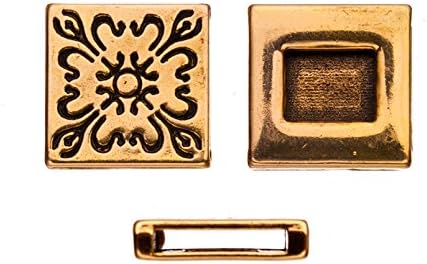 Šarm za kulete, šarmi, antikni zlatni, simetrični paisley uzorak kvadratne klizačke perle