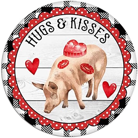 Okrugli metal Valentinovo na znakovima vijenaca zagrljaji i poljupci Farma svinjska drvena žitarica kabed uzorak limenka vjenčanje
