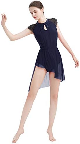 ODASDO Žene Elegantna lirska plesna haljina čipka s čipkastim kapica asimetrična suknja od tula leotard suvremeni kostim xs-xl
