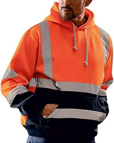 Muška čvrsta boja reflektirajuća dukvica s kapuljačama s dugim rukavima, puloverski vrh labavi radovi na cesti visoke vidljivosti pulover