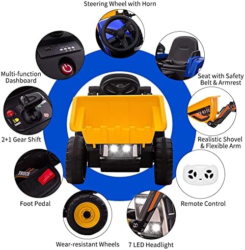 Shininglove Električni dječji kolica 12V 4.5A 25W inženjersko vozilo s daljinskim upravljačem, Bluetooth, glazba, svjetlost, Eva guma,