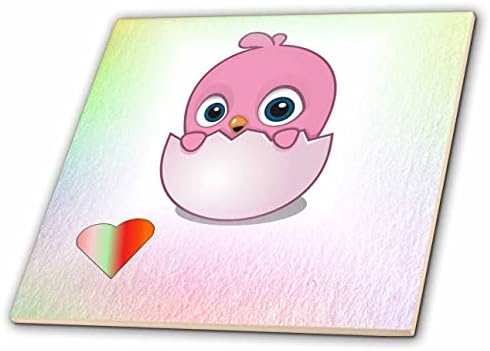 Trodimenzionalna slika preslatke ružičaste piletine na gradijentnoj pozadini i pločicama u obliku srca