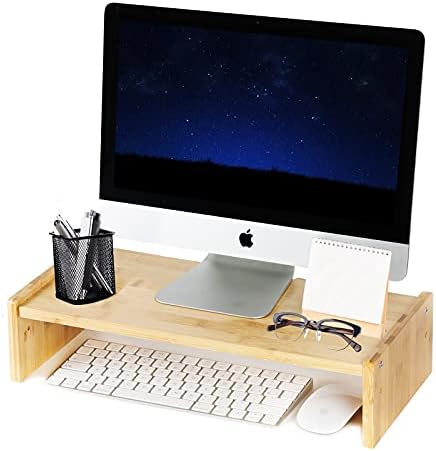 Kinlink bambusov monitor uspon, monitor uspon s 2 podesive visine, 15,8 inčni računalni uspon za računalo, iMac, PC, pisač, stalak