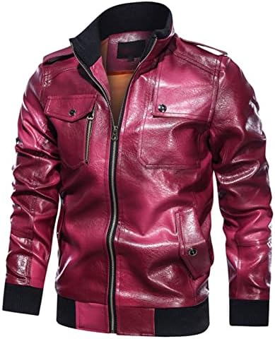 Muškarci vintage faux kožna jakna pu zip up postolje za ovratnik bombardera retro lagana tanka jakna s jaknama vjetrova