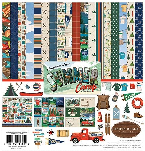 CARTA BELLA PAPER Tvrtka Summer Camp Collection Kit Paper, mornarice, crvena, smeđa, tan, zelena 12-x-12-inčna