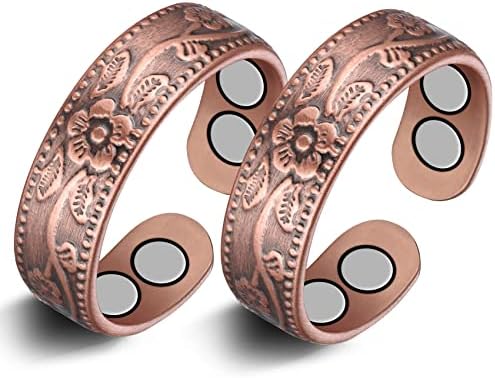 FERACO 2 PCS Magnetski bakreni prstenovi za žene, 99,99% čisti bakreni prsten za žene, podesivi prsti prsten s poklon kutijom nakita