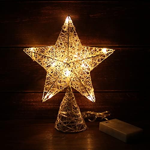 Cvhomedeco. Zvijezda bijelog drveta s toplim bijelim LED svjetiljkama i timerom za božićne ukrase i sezonski dekor za odmor, 8 x 10