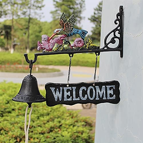 Sudemota od lijevanog željeza vrata zvono za večeru Viseće zvono natpis dobrodošlice, ukrasna ručno oslikana ptica cvjetna ručno potresna