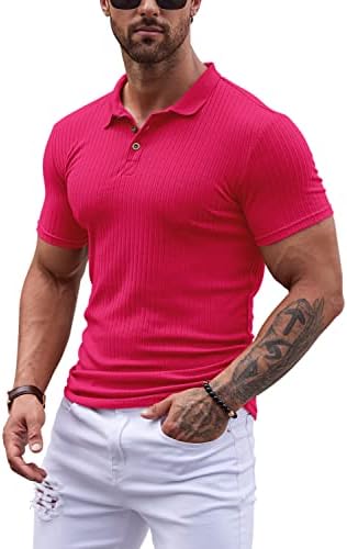 Yrw muške ležerne majice s kratkim rukavima Čvrsta boja Polo majice Klasične rebraste golf majice mišićni dres košulja