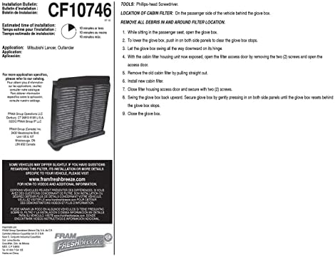Fram Fresh Breeze Cabin Filter Filter Zamjena za putnički putnički prostor W/ soda bikarbona i čekića, jednostavna ugradnja, CF10746