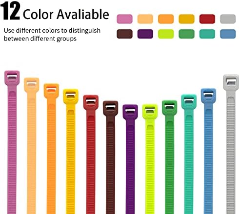Xingo 1200 pcs u boji vrtni kabel Zip kravate od 12 inča, 50 lbs čvrstoća, višebojni najlonski zatvarač za samo-zaključavanje za označavanje