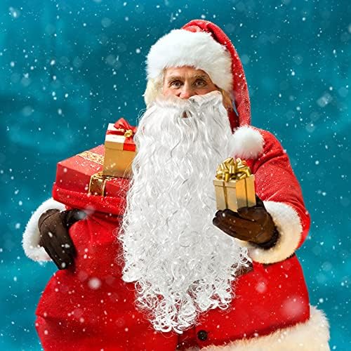 Odjeća Djeda Mraza gusta glatka duga brada realističan set za božićne zabave odjenite se kao Djed Mraz u bijelu modnu haljinu dugi