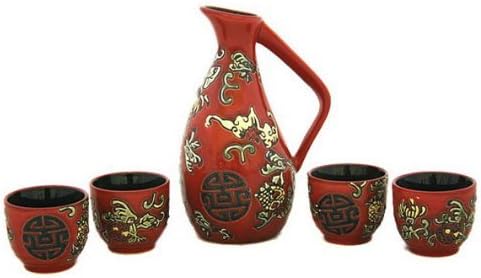 Ostakljena keramika 5 pca japansko sake postavljeno u drvenoj poklon kutiji od strane azijskog doma