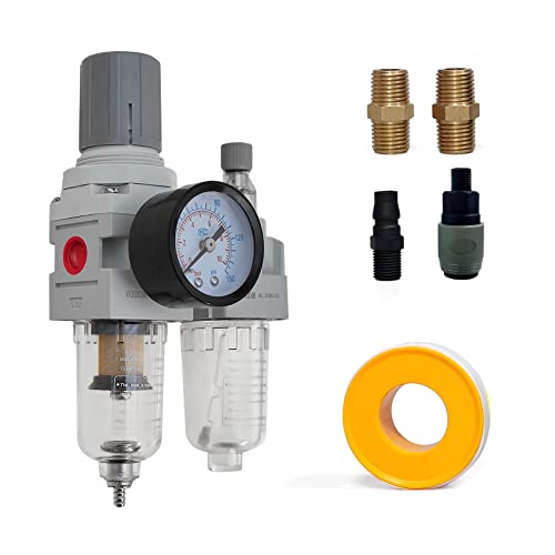 WOSUdim 1/4 NPT regulator tlaka zraka-separator filtra za vodu kompresora zraka, filter za čestice od 5 mikrona, poli čaša, mjerač