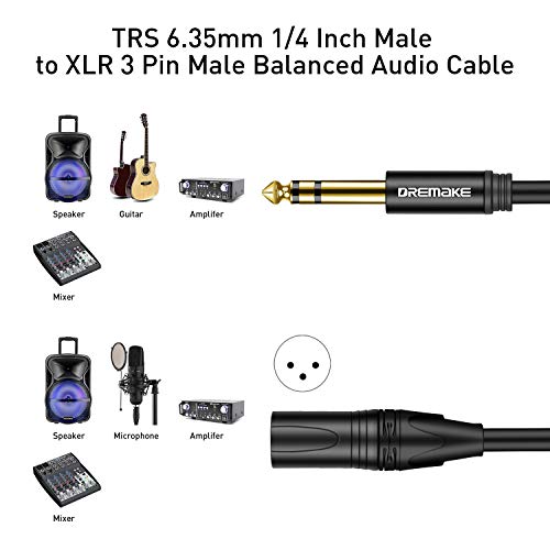 3ft stereo 6,35 mm 1/4 inča do muško-muški uravnoteženi mikrofonski kabel audio patch kabel za zvučnike, pojačalo