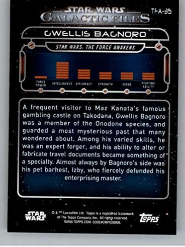 2018. Topps Star Wars Galactic Files Blue TFA-35 Gwellis Bagnoro Službena nesportska trgovačka kartica u NM ili bolji Conditon