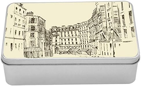 Ambsonne Paris Metal Box, ručno nacrtane zgrade Francuske europske klasične arhitektonske dizajn urbani dizajn, višenamjenski pravokutni
