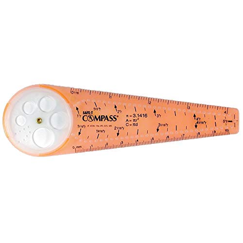 Hand2Mind Safe-T Math Compass, 10 inča narančasti kompas, kompas za geometriju, alat za crtanje kompasa, alati za disgrafiju za djecu,