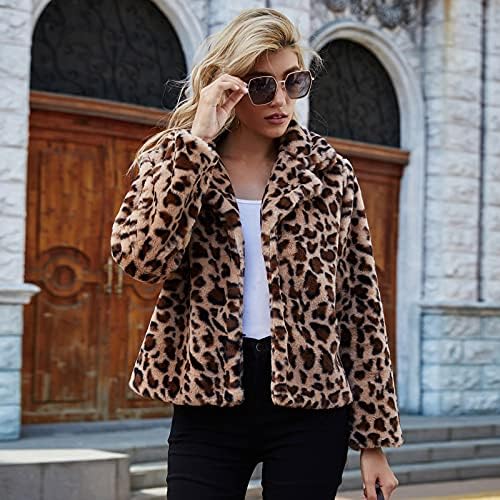Ženski zimski leopard print kaput plus veličine podstavljenog zgužvanog repa za ručak modni topli dugi rukav kratko