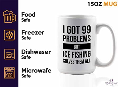Imam 99 problema s kavom kriglica 15oz bijela - ribolov na ledu - bas ribolovni spooler ljubitelji broda ljubitelji mamaca mamca smiješni