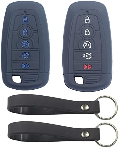 KCPROS 2PCS Crni guma Silikone 5 gumba Pametna ključ Fob Cose Case Skin Protector bez ključa s privjesom za ključeve kompatibilan s