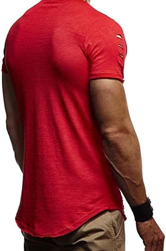 Muška hip-hop poderana majica za vježbanje kratkih rukava; Muška sportska majica za izgradnju tijela s uništenim rupama pulover top