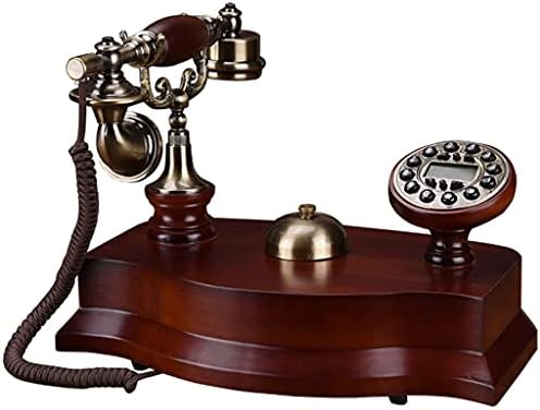 WODMB Telefon Europski antikni telefon s fiksnim telefonom od čvrstog drveta s ID -om pozivatelja, kotačići s gumbom, bez osvjetljenja,