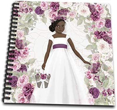 3Drose Afroamerikanke cvjetne djevojke s ljubičastim ružama i eukaliptusom - crtanje knjiga