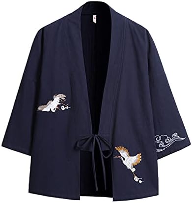 Čisti muški muški japanski kimono kardigan dizalica s dizalicama 3/4 otvoreni prednji vrhovi nadmašuju s zatvaranjem izvlačenja