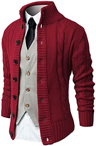 Nitagut muški stalak dugih rukava s ovratnikom kardigan džemperi gumb Down kabel pleteni džemper