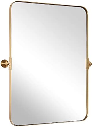Mjesečev ogledalo 22 x 30 brušeni zlatni metalni uokvireni okretni pravokutnik kupaonice za kupaonicu za zid montirano, naginjanje