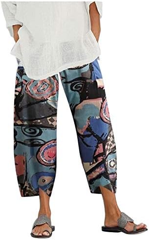 Pamučne posteljine obrezane hlače za žene za žene Ljetne carine Capri hlače s džepovima vrećama Boho udobne hlače na plaži