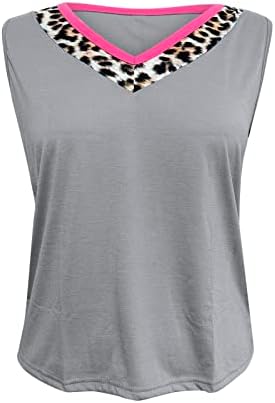 Oplxuo plus sizenske vrhove za žene modni modni v-izrez leopard print za rukavice bez rukava, lagane aktivne bluze prsluka