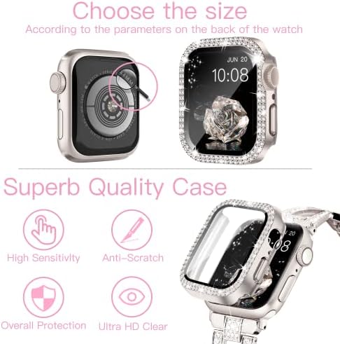 WIPALOR Kompatibilan sa serijom 8 7 Apple Watch Band 41 mm+futrola za bling, lagana za žene, jednostavna podesiva narukvica, sjajni