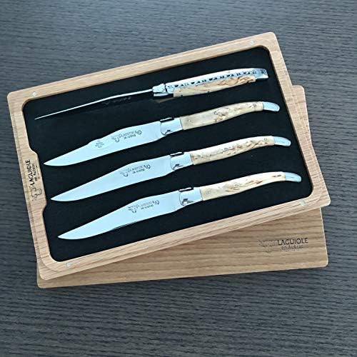 Luksuzni Potpuno Kovani noževi za odrezak od nehrđajućeg čelika, set od 4 komada s drškom od breze i sjajnim jastučićima od nehrđajućeg
