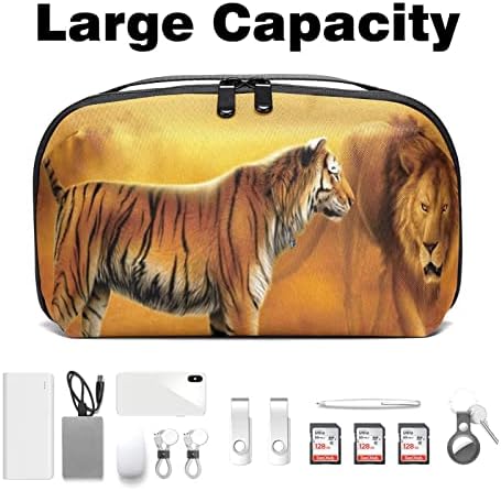 Putnički organizator kabela, tehnički organizator, organizator elektronike, torba za organizatore kabela, crtež životinja tigar lav