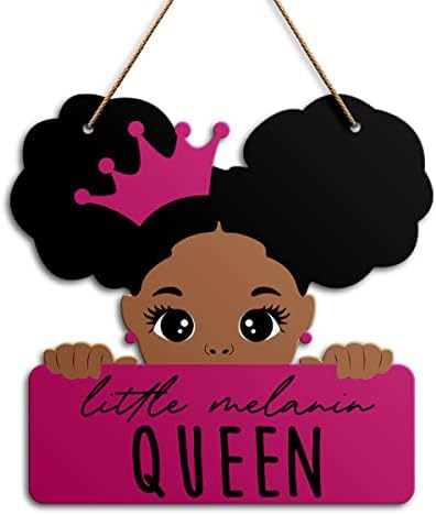 Crna djevojka čarobna ploča za ukrašavanje vrata, mala kraljica melanina, ploča za vrata dječje sobe za malu djecu, drvena viseća ploča