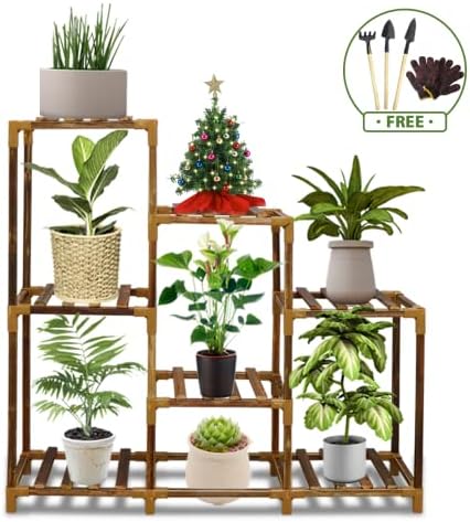 Awlylnll biljka stajalište za unutarnje biljke, 3 sloja 7 u lončanom slojevom biljnom polica vanjski vrtni dekor, drva za biljke stol