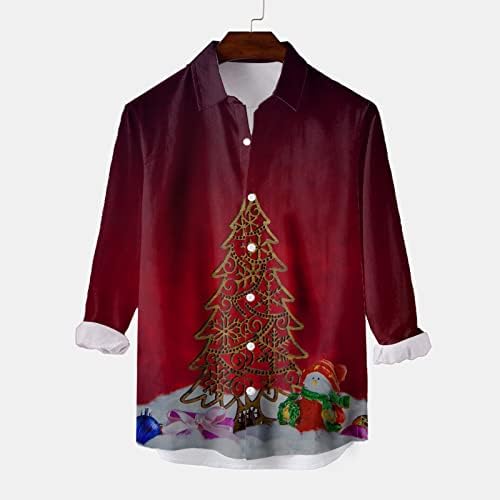 Dsodan majice za božićne gumbe za muške, dugi rukavi 3d smiješni Xmas Djed Mraz print havajska košulja stane ležerne košulje