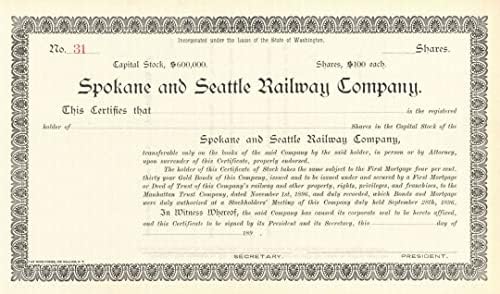 Željeznička tvrtka Spokane i Seattle-potvrda o skladištu