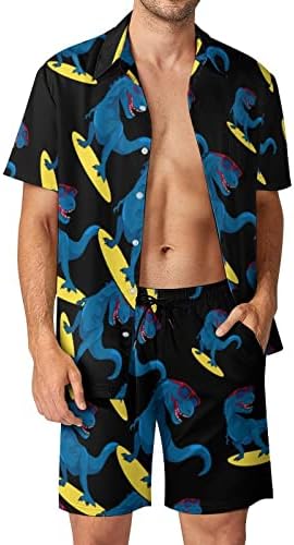 Surfer dinosaur čudovište muške havajske košulje s kratkim rukavima i hlača Summer Beach Outfits Loose Fit Tracksuit