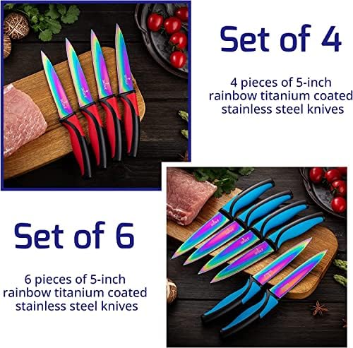 Set noževa za odrezak od nehrđajućeg čelika - šareni kuhinjski noževi obloženi titanom s ravnom oštricom, glatki i oštri - kuhinjski