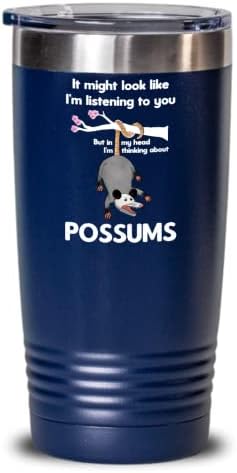 Razmišljanje o Possums Smiješno 20 oz 30 oz izoliranog poklopca s poklopcem, Opossum tematska slatka roba za čašicu, 20 30 unci gag