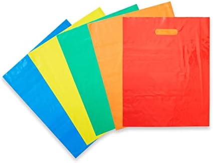 Okuna Outpost 100 pakiranja plastične robe za kupovinu, 12x15 s ručkama izrezanim, 5 boja