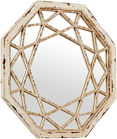 Marka – vintage dekor osmerokutnog zidnog zrcala, 25,5 inča visok, Starinski bijeli