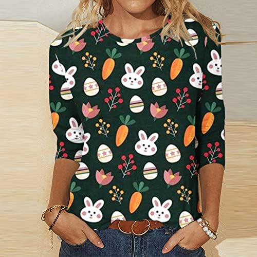 Ženski sretni uskrsni tiskani vrhovi modni retro okrugli vrat labavi vrhovi bluza s tri četvrtine rukava pulover