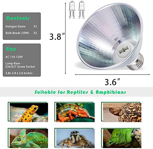 Toplotna svjetiljka s 2 halogene žarulje i kuglice koje emitiraju toplu svjetlost za bradatog zmaja, kornjaču
