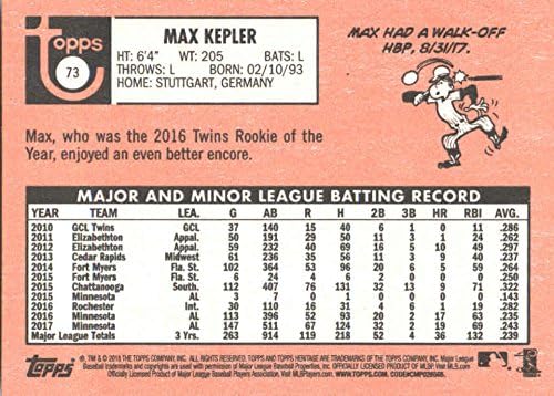2018 Topps Heritage 73 Max Kepler Minnesota Twins BASEBAL CARD